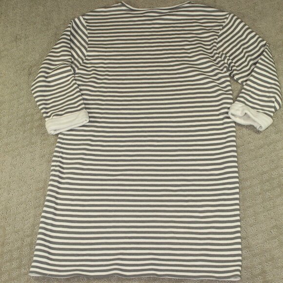 Topshop Sz 6 Grey & White Horizontal Stripe Knit Dress 3/4 Cuffed Sleeves - Picture 3 of 6